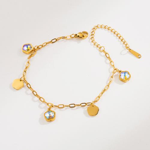 Titanium Steel Bracelet & Bangle, fashion jewelry & for woman & with rhinestone, gold [