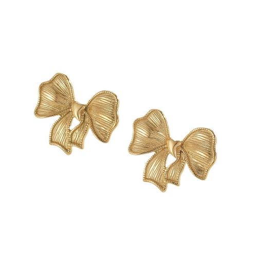 Titan Stahl Ohrringe, Titanstahl, Schleife, plattiert, für Frau, goldfarben, 24x21mm, verkauft von Paar