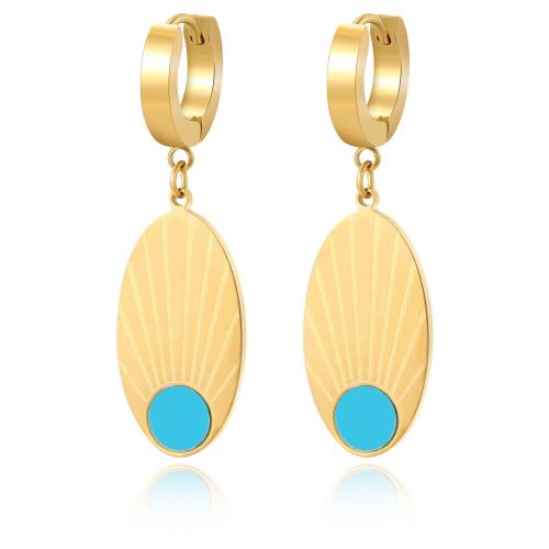 Titanium Steel Earrings, with turquoise, plated, for woman, golden 
