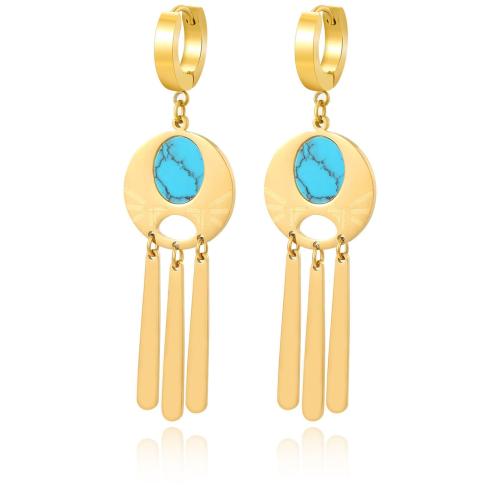 Titanium Steel Earrings, with turquoise, plated, for woman, golden 
