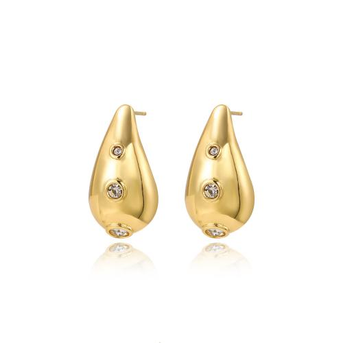 Stainless Steel Cubic Zirconia Stud Earring, 304 Stainless Steel, plated, micro pave cubic zirconia & for woman, golden 