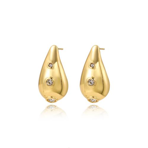 Arete de acero inoxidable con zirconia cúbica, acero inoxidable 304, chapado, micro arcilla de zirconia cúbica & para mujer, dorado, Vendido por Par