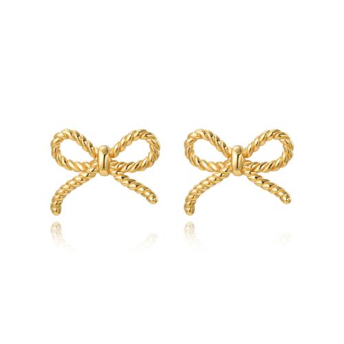 Stainless Steel Stud Earring, 304 Stainless Steel, Bowknot, plated, for woman, golden 