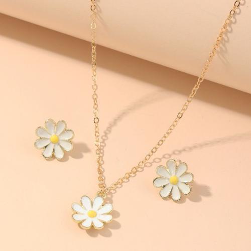 Enamel Zinc Alloy Jewelry Sets, Stud Earring & necklace, plated, 2 pieces & for woman, golden 