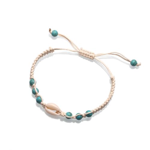 Mode créer Bracelets cordon de cire, coquille, avec turquoise & corde de cire, unisexe, vert, Vendu par PC[
