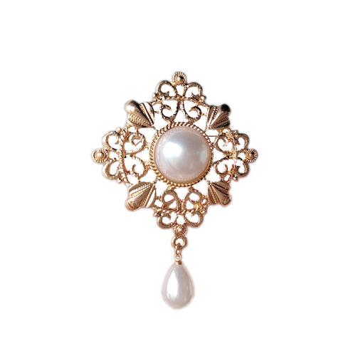 Zinc Alloy Jewelry Brooch, with Plastic Pearl, plated, for woman, golden 