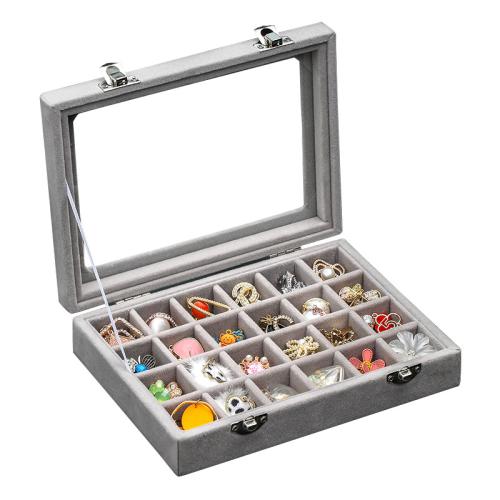Jewelry Case and Box, Flocking Fabric, with MDF & PU Leather, durable & dustproof & 24 cells 