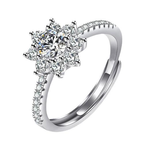 Brass Cuff Finger Ring, Snowflake, platinum plated, for woman & with rhinestone, US Ring 