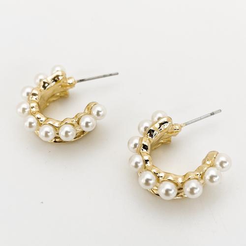 Kunststoff Perle Zink Legierung Ohrring, Zinklegierung, mit Kunststoff Perlen, Modeschmuck & für Frau, goldfarben, 22mm, verkauft von Paar