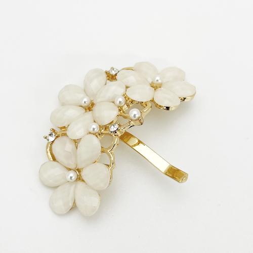 Hair Pins, Zinc Alloy, with Plastic Pearl, for woman & with rhinestone, golden 