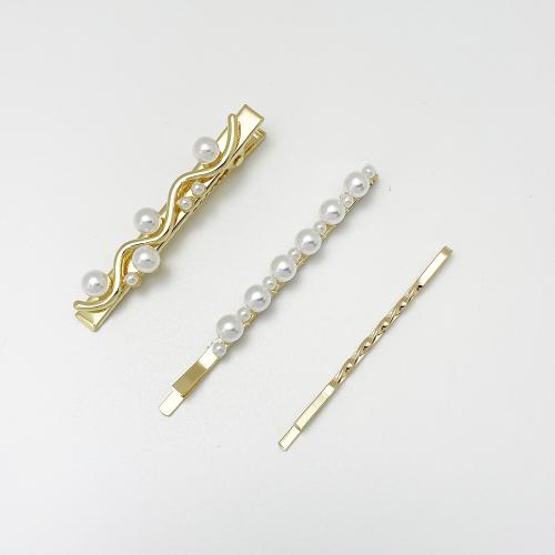 Hair Slide, Zinc Alloy, with Plastic Pearl, three pieces & for woman 