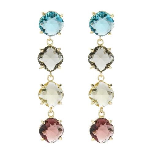 Boucles d'oreilles en laiton zircon cubique, bijoux de mode & pavé de micro zircon & pour femme, multicolore, 45mm, Vendu par paire