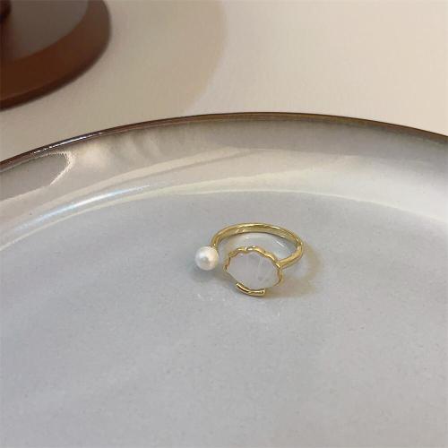 Anillo de dedo de latón de perla, metal, con Perlas plásticas, Joyería & diferentes estilos para la opción & para mujer, tamaño:7, Vendido por UD[