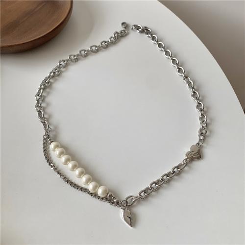 Plastic Pearl Necklace, Titanium Steel, with Plastic Pearl, fashion jewelry & for woman Approx 45 cm 