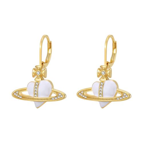Cubic Zirconia Micro Pave Brass Earring, fashion jewelry & micro pave cubic zirconia & for woman & enamel 