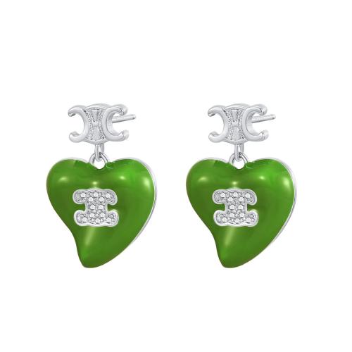 Cubic Zirconia Micro Pave Brass Earring, Heart, fashion jewelry & micro pave cubic zirconia & for woman & enamel 