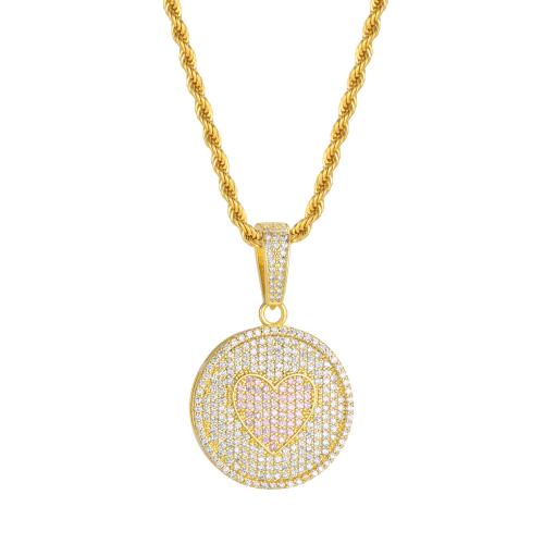 Cubic Zircon Micro Pave Brass Necklace, Round, fashion jewelry & micro pave cubic zirconia & for woman, golden Approx 50 cm 
