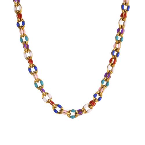 Edelstahl Schmuck Halskette, 304 Edelstahl, mit Verlängerungskettchen von 5cm, Modeschmuck & für Frau & Emaille, goldfarben, 6.7mm, Länge:ca. 45 cm, verkauft von PC