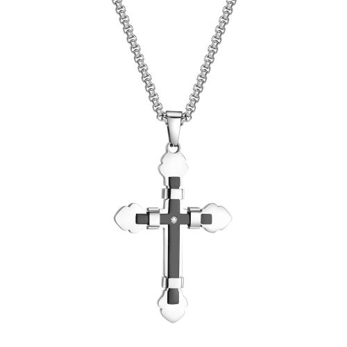 Edelstahl Schmuck Halskette, 304 Edelstahl, Kreuz, Modeschmuck & verschiedene Stile für Wahl & für den Menschen, 37.3x57mm, Länge:ca. 60 cm, verkauft von PC