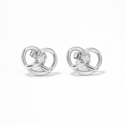 Stainless Steel Cubic Zirconia Stud Earring, 304 Stainless Steel, with Cubic Zirconia, Heart, Vacuum Ion Plating, fashion jewelry & for woman 