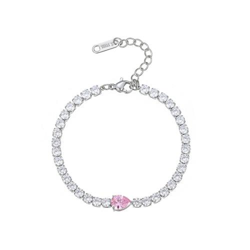 Stainless Steel Chain Bracelets, 304 Stainless Steel, with 3cm extender chain & fashion jewelry & micro pave cubic zirconia & for woman Approx 16.5 cm 