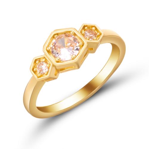 Cubic Zircon Brass Finger Ring, with Cubic Zirconia, Hexagon, plated, fashion jewelry & for woman US Ring 