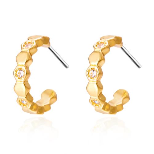 Brass Stud Earring, Letter C, plated, fashion jewelry & micro pave cubic zirconia & for woman 