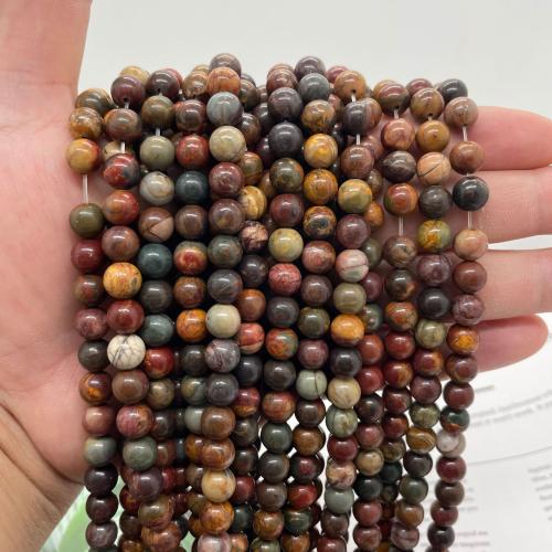 Einzelne Edelstein Perlen, Rote Kiefer, rund, DIY & verschiedene Größen vorhanden, gemischte Farben, Länge:38 cm, verkauft von Strang
