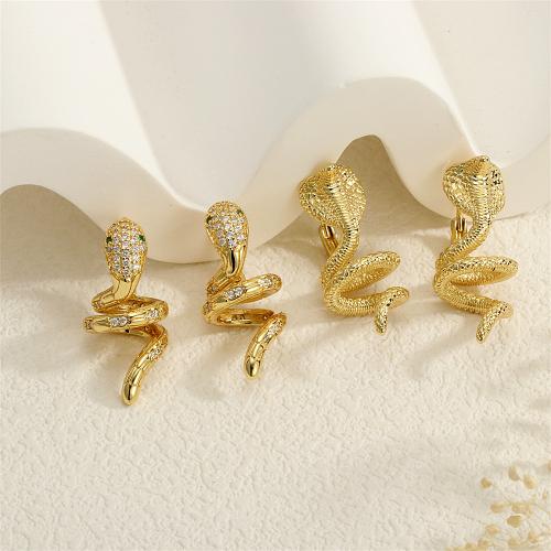 Cubic Zirconia Micro Pave Brass Earring, Snake, gold color plated & micro pave cubic zirconia & for woman 