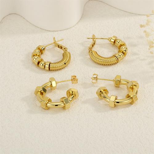 Brass Stud Earring, gold color plated & for woman 