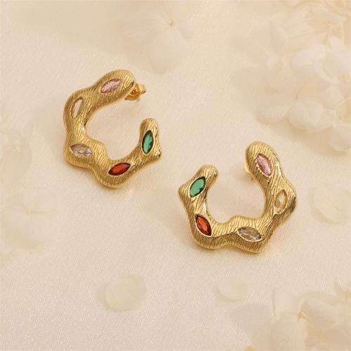 Boucles d'oreilles en laiton zircon cubique pavent, Placage de couleur d'or, pavé de micro zircon & pour femme, multicolore Vendu par paire