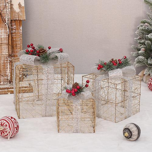 fundición Caja de  regalos de Navidad, con Hilos de fibra química, Diseño de Navidad, más colores para la opción, 3PCs/Set, Vendido por Set