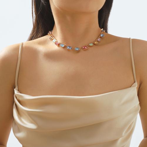 Fashion Iron Necklace, plated, fashion jewelry & with rhinestone 