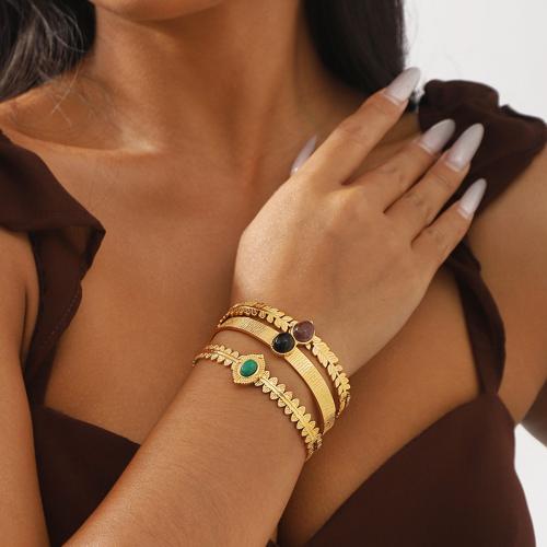 Bracelet en acier inoxydable, Acier inoxydable 304, avec pierre gemme, Placage de couleur d'or, bijoux de mode, plus de couleurs à choisir, Vendu par PC