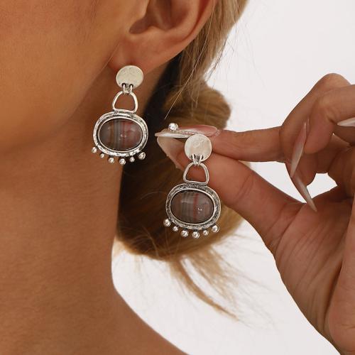 Zinc Alloy Drop Earring, with Natural Stone, plated, fashion jewelry 