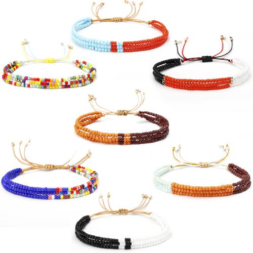 Glass Seed Beads Bracelets, Seedbead, with Cotton Thread, handmade, three layers & fashion jewelry & for woman Approx 16-26 cm [