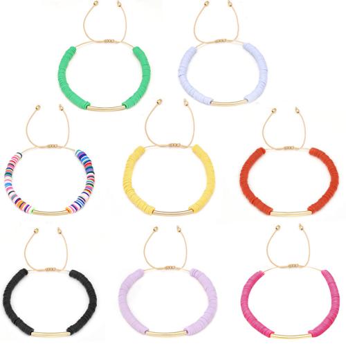 Polymer Clay Bracelets, with Cotton Thread & Brass, handmade, fashion jewelry & Unisex Approx 16-26 cm 