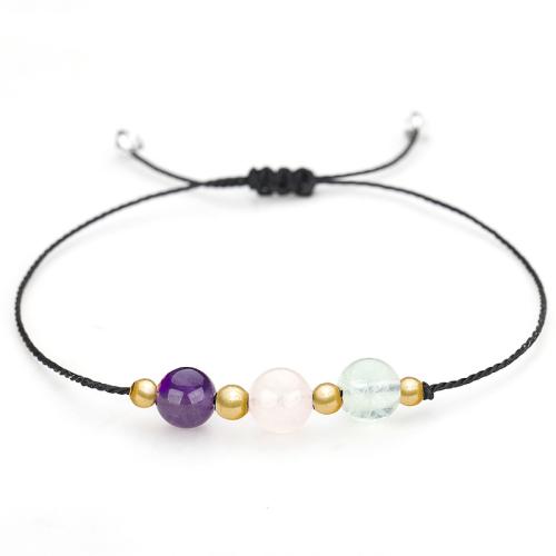 Gemstone Bracelets, Amethyst, with Cotton Thread & Colorful Fluorite, handmade, fashion jewelry & Unisex Approx 26 cm 
