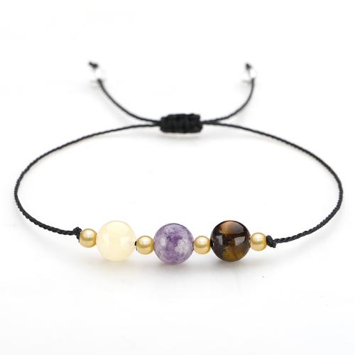 Gemstone Bracelets, Tiger Eye, with Cotton Thread & Gemstone & Brass, handmade, fashion jewelry & Unisex Approx 26 cm 
