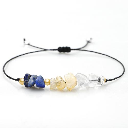 Gemstone Bracelets, Citrine, with Cotton Thread & Lapis Lazuli & Brass, handmade, fashion jewelry & Unisex Approx 26 cm 