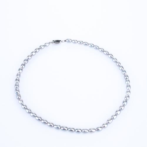 Природное пресноводное жемчужное ожерелье, Пресноводные жемчуги, Связанный вручную, ювелирные изделия моды & Женский, серый, Single bead 5.5-6mm, длина:Приблизительно 42 см, продается PC