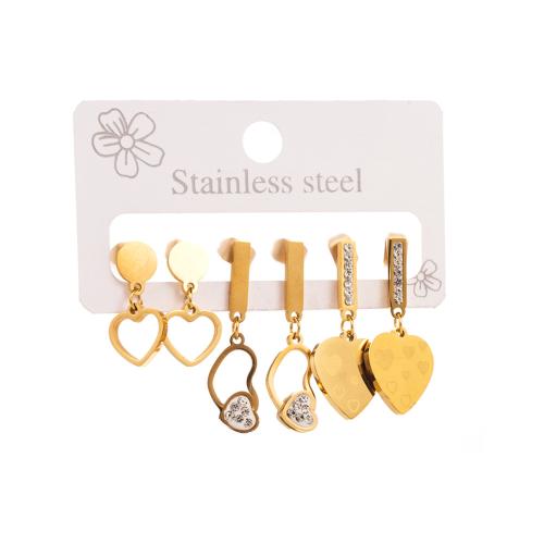 チタン鋼のイヤリング, チタン鋼, ファッションジュエリー & 異なるスタイルを選択 & 女性用 & ライン石のある, ゴールド, 売り手 セット
