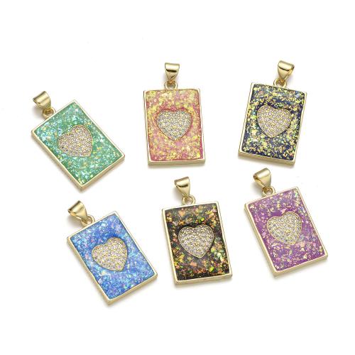 Cubic Zirconia Micro Pave Brass Pendant, with Opal, plated, DIY & micro pave cubic zirconia 