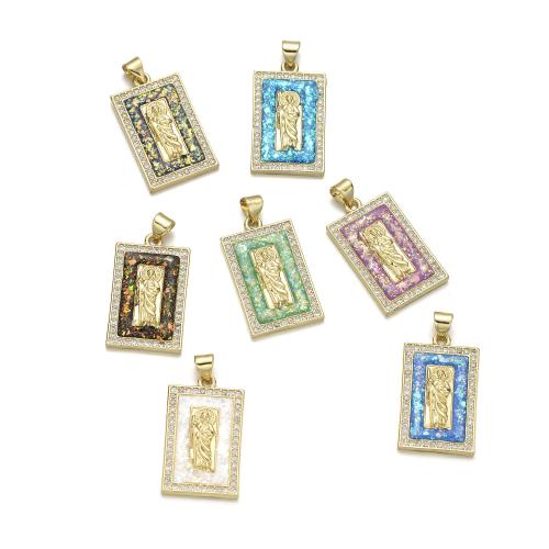 Cubic Zirconia Micro Pave Brass Pendant, with Opal, plated, DIY & micro pave cubic zirconia 