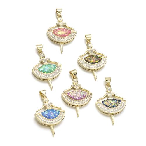 Cubic Zirconia Micro Pave Brass Pendant, with Opal, plated, DIY & micro pave cubic zirconia 