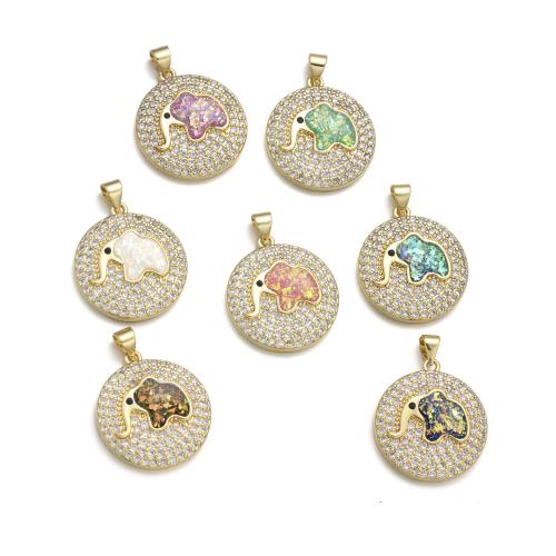 Cubic Zirconia Micro Pave Brass Pendant, with Opal, Elephant, plated, DIY & micro pave cubic zirconia 