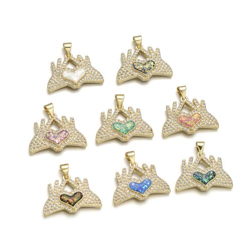 Cubic Zirconia Micro Pave Brass Pendant, with Opal, plated, DIY & micro pave cubic zirconia 