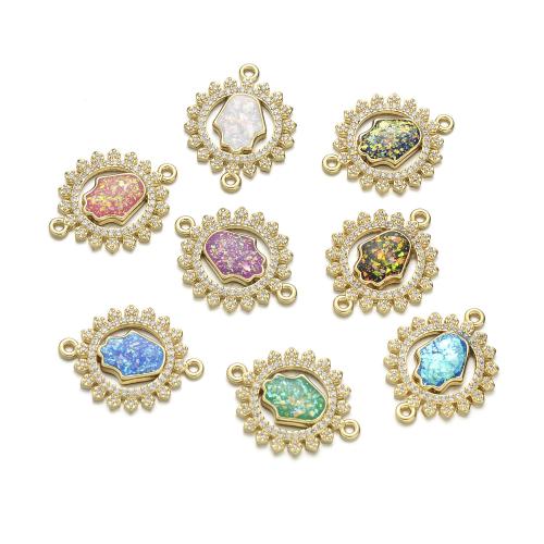 Cubic Zirconia Micro Pave Brass Connector, with Opal, plated, DIY & micro pave cubic zirconia [