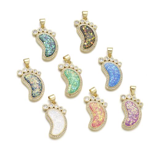 Cubic Zirconia Micro Pave Brass Pendant, with Opal, Foot, plated, DIY & micro pave cubic zirconia 
