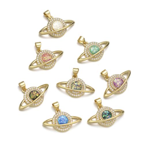 Cubic Zirconia Micro Pave Brass Pendant, with Opal, plated, DIY & micro pave cubic zirconia [